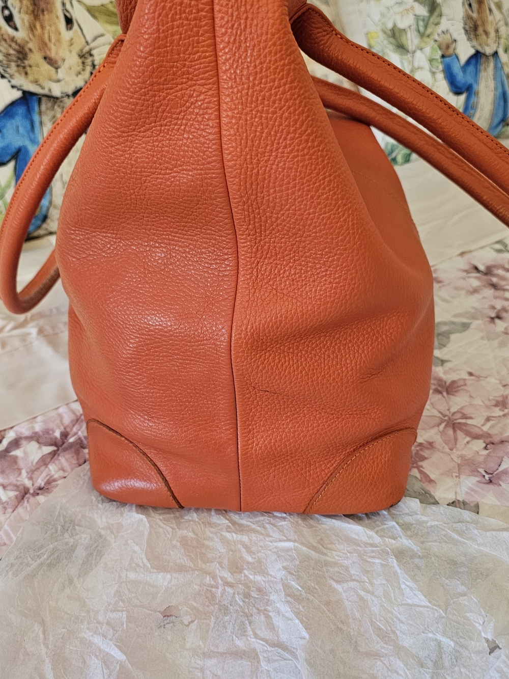 Orange Leather Tote Bag - Classic Carryall - Picture 10 of 11
